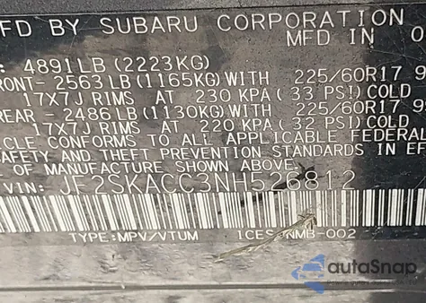 2022 Subaru Forester из США, поврежденный, VIN JF2SKACC3NH526812